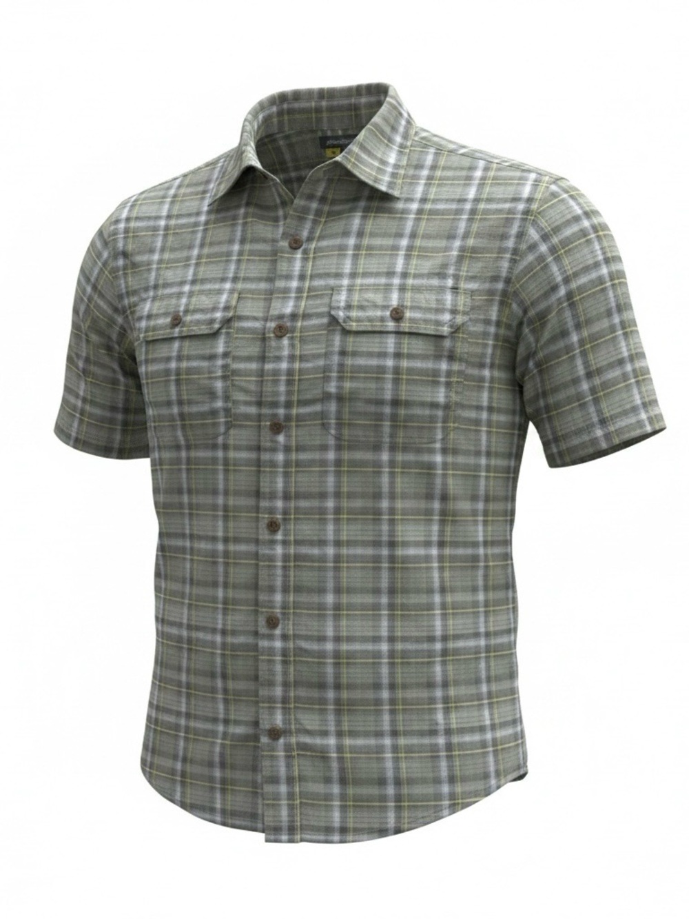 Eddie Bauer Performance Short Sleeve Men's L, Gray White Plaid Button A131